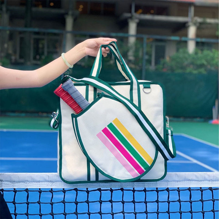 Stilvolle gestreifte Pickleball-Tragetasche mit verstellbarem Riemen als Umhängetasche