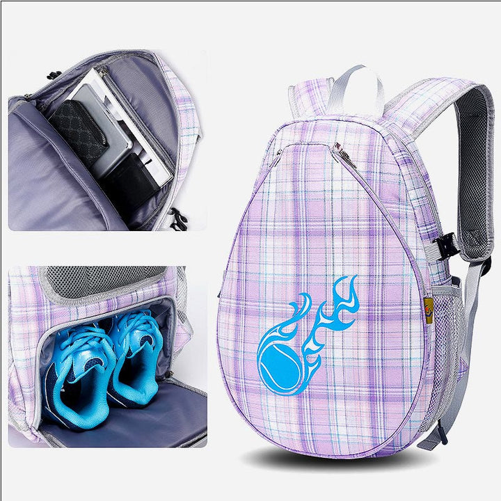 Tennisschläger-Rucksack mit Karomuster und Schuhfach
