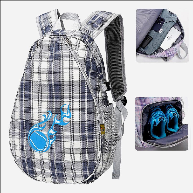 Tennisschläger-Rucksack mit Karomuster und Schuhfach