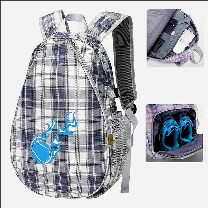 Tennisschläger-Rucksack mit Karomuster und Schuhfach