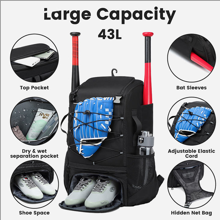 Baseball-Rucksack, Ausrüstungstasche, Softball-Schlägertasche mit Schuhfach