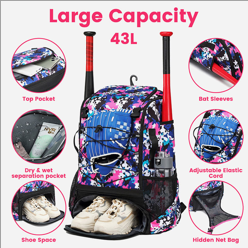 Baseball-Rucksack, Ausrüstungstasche, Softball-Schlägertasche mit Schuhfach