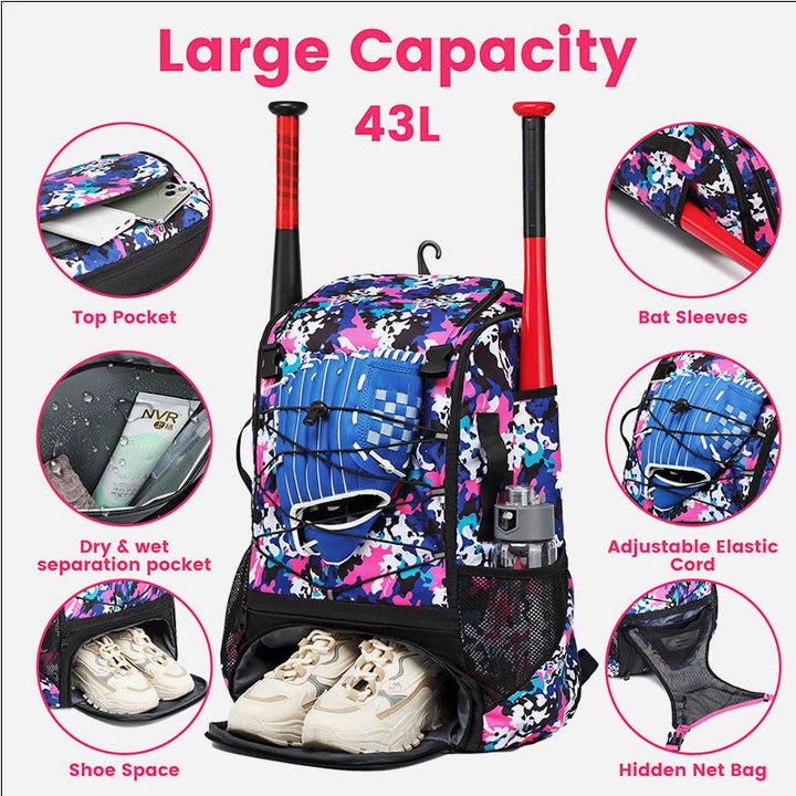 Baseball-Rucksack, Ausrüstungstasche, Softball-Schlägertasche mit Schuhfach