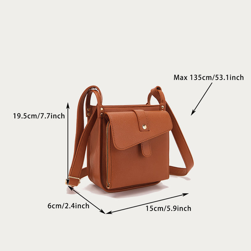 Kleine Umhängetasche aus weichem, gekrispeltem veganen Leder im Vintage-Stil mit mehreren Taschen
