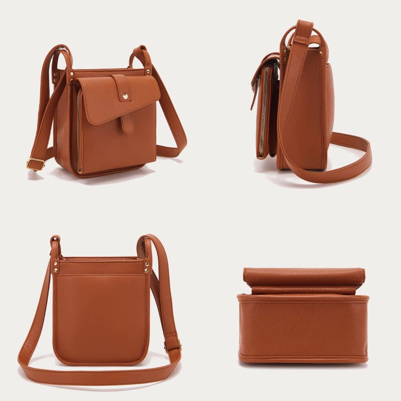 Kleine Umhängetasche aus weichem, gekrispeltem veganen Leder im Vintage-Stil mit mehreren Taschen