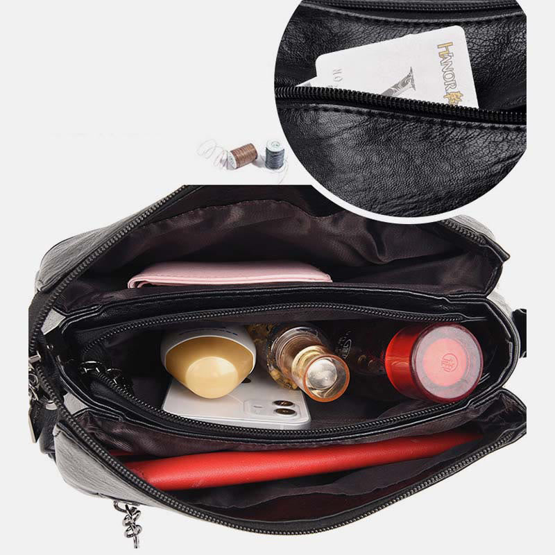 Handtasche aus Leder mit drei Fächern, kleine, lässige Umhängetasche
