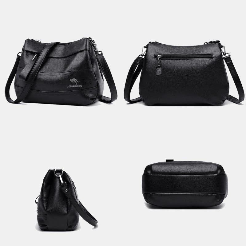 Handtasche aus Leder mit drei Fächern, kleine, lässige Umhängetasche