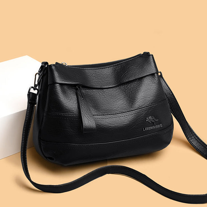 Handtasche aus Leder mit drei Fächern, kleine, lässige Umhängetasche