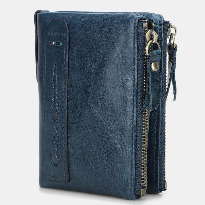 Multifunktionale Geldbörse aus echtem Leder mit Doppelreißverschluss - image 18