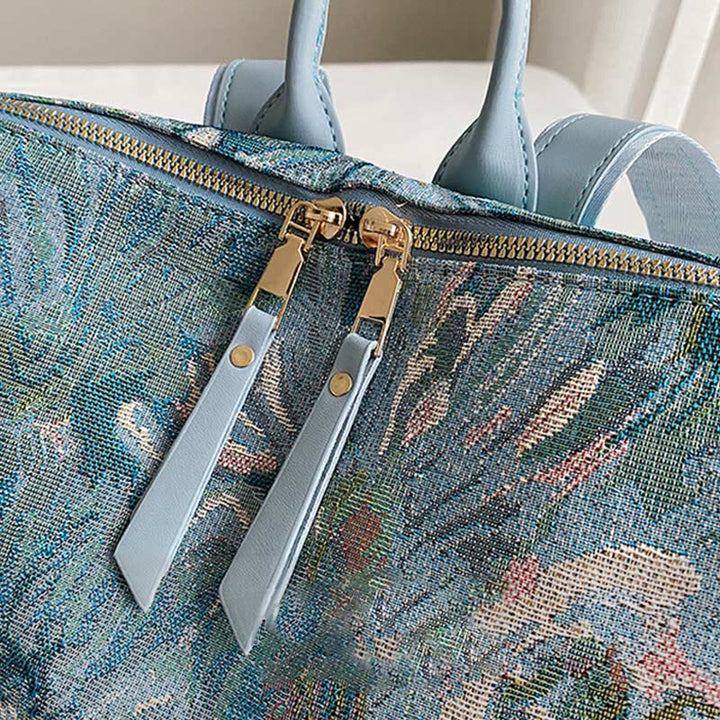 Rucksack aus Canvas mit Ölgemälde-Motiv, Retro-Hahnentrittmuster, großer Studenten-Tagesrucksack