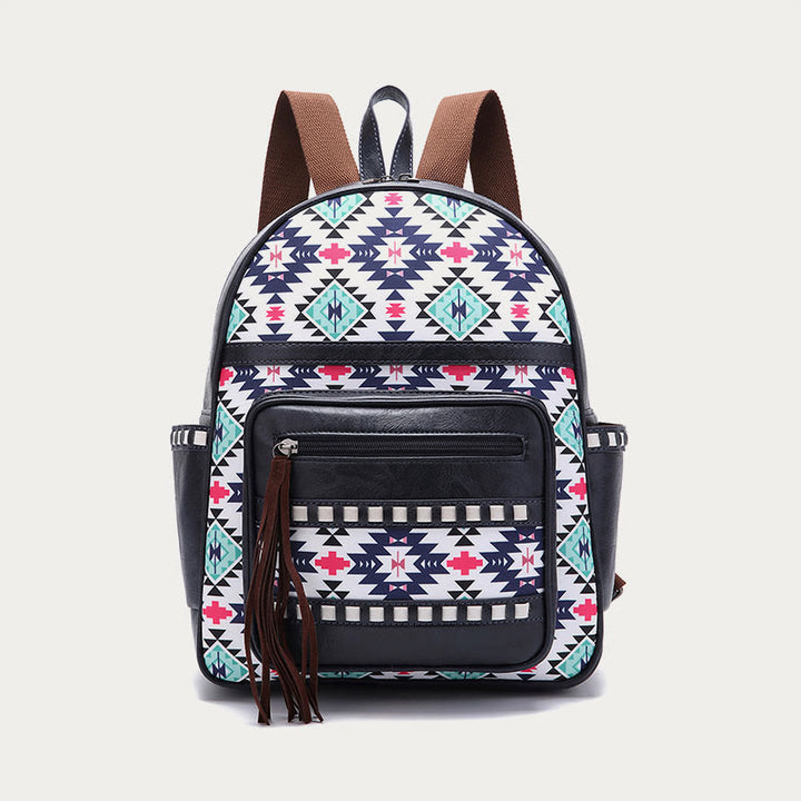 Kleiner Rucksack aus veganem Leder für Damen, Boho-Rucksack mit Quaste, Reise-Tagesrucksack