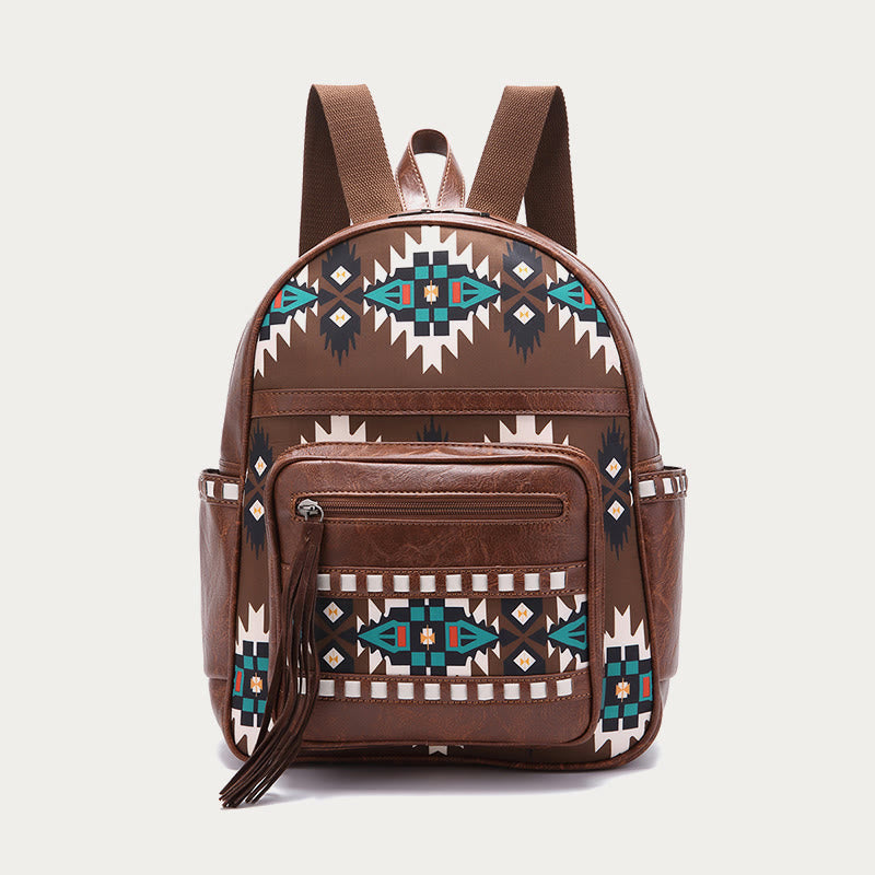 Kleiner Rucksack aus veganem Leder für Damen, Boho-Rucksack mit Quaste, Reise-Tagesrucksack