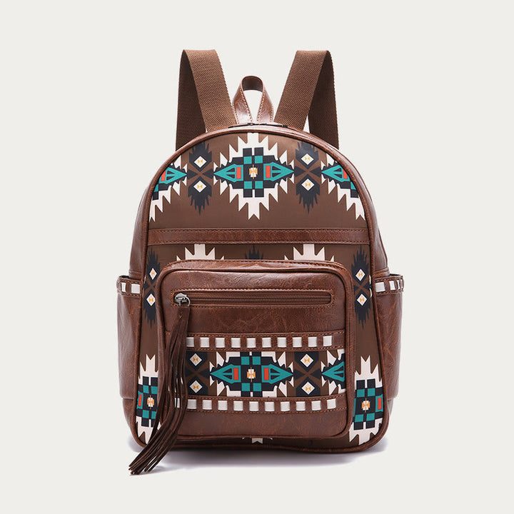 Kleiner Rucksack aus veganem Leder für Damen, Boho-Rucksack mit Quaste, Reise-Tagesrucksack