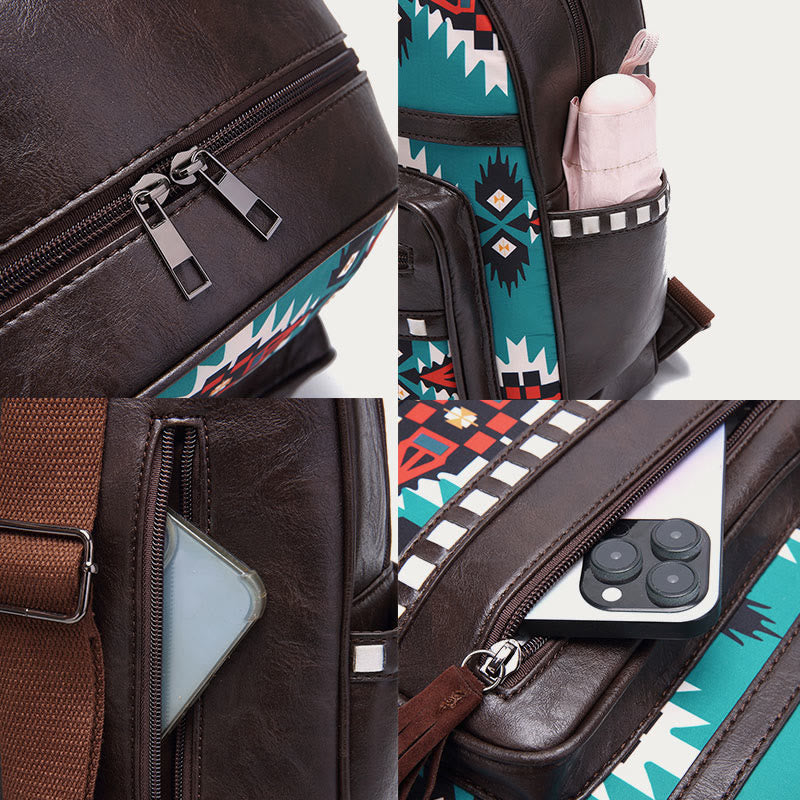 Kleiner Rucksack aus veganem Leder für Damen, Boho-Rucksack mit Quaste, Reise-Tagesrucksack