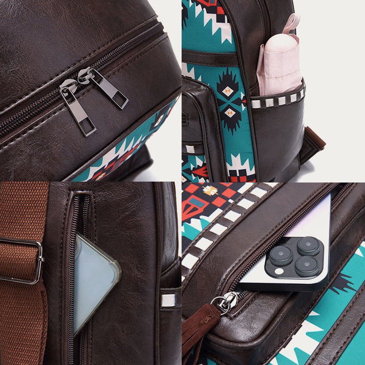 Kleiner Rucksack aus veganem Leder für Damen, Boho-Rucksack mit Quaste, Reise-Tagesrucksack