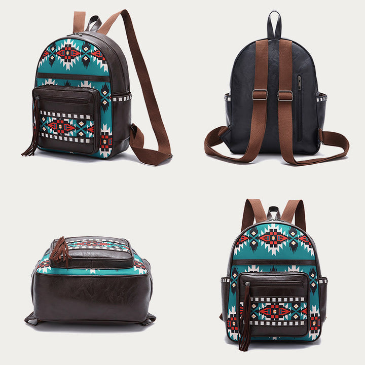 Kleiner Rucksack aus veganem Leder für Damen, Boho-Rucksack mit Quaste, Reise-Tagesrucksack