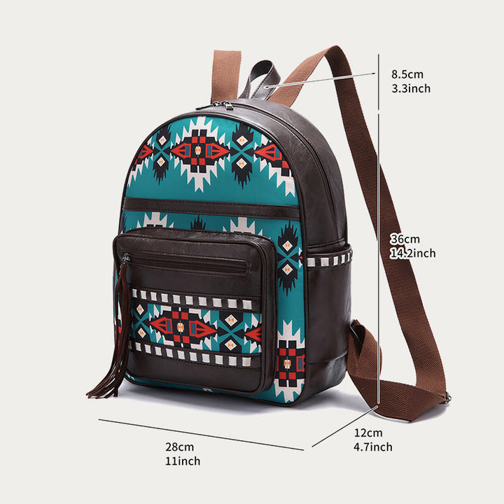 Kleiner Rucksack aus veganem Leder für Damen, Boho-Rucksack mit Quaste, Reise-Tagesrucksack