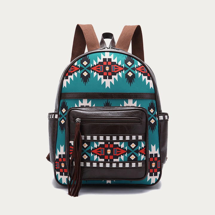 Kleiner Rucksack aus veganem Leder für Damen, Boho-Rucksack mit Quaste, Reise-Tagesrucksack