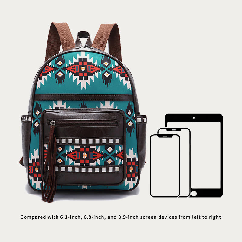 Kleiner Rucksack aus veganem Leder für Damen, Boho-Rucksack mit Quaste, Reise-Tagesrucksack