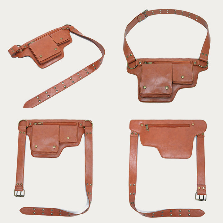 Retro-Gürteltasche aus veganem Leder, Reise-Tagesrucksack, Geldbörse für den täglichen Gebrauch