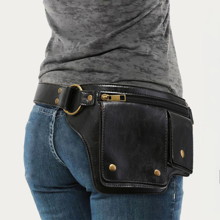 Retro-Gürteltasche aus veganem Leder, Reise-Tagesrucksack, Geldbörse für den täglichen Gebrauch