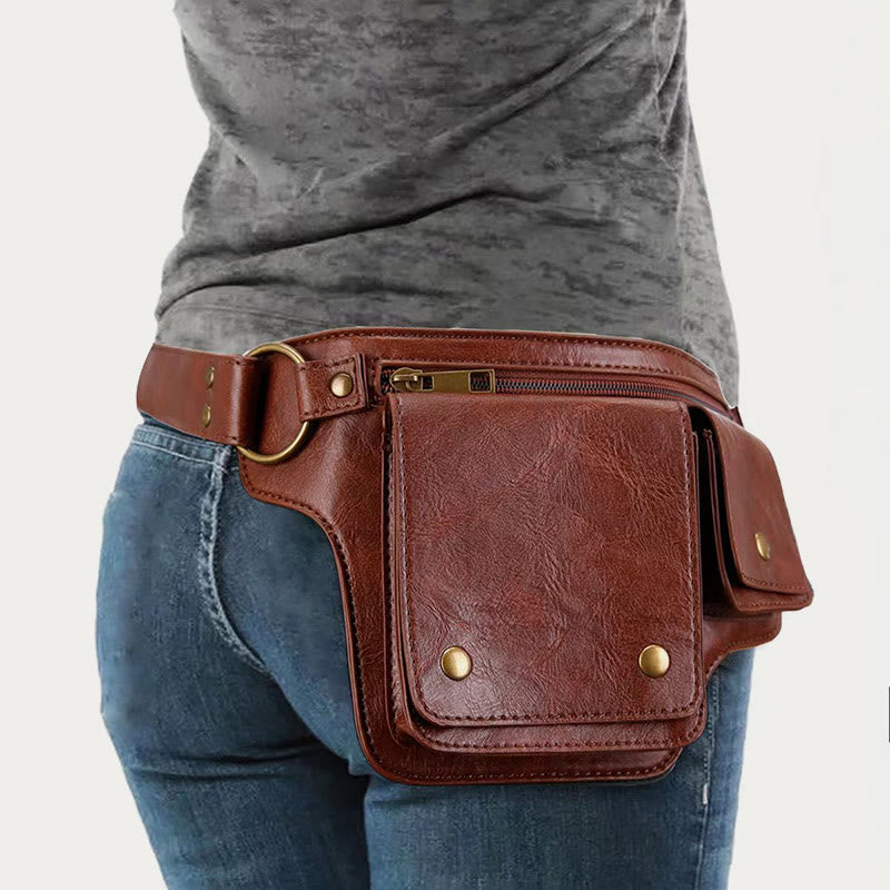 Retro-Gürteltasche aus veganem Leder, Reise-Tagesrucksack, Geldbörse für den täglichen Gebrauch