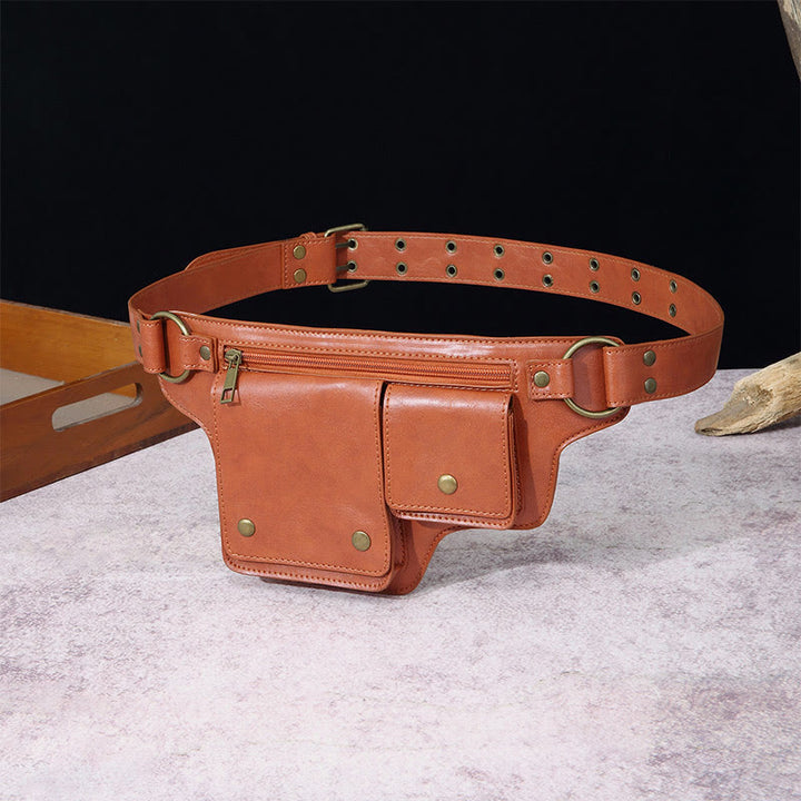 Retro-Gürteltasche aus veganem Leder, Reise-Tagesrucksack, Geldbörse für den täglichen Gebrauch