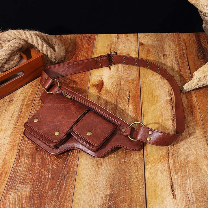 Retro-Gürteltasche aus veganem Leder, Reise-Tagesrucksack, Geldbörse für den täglichen Gebrauch