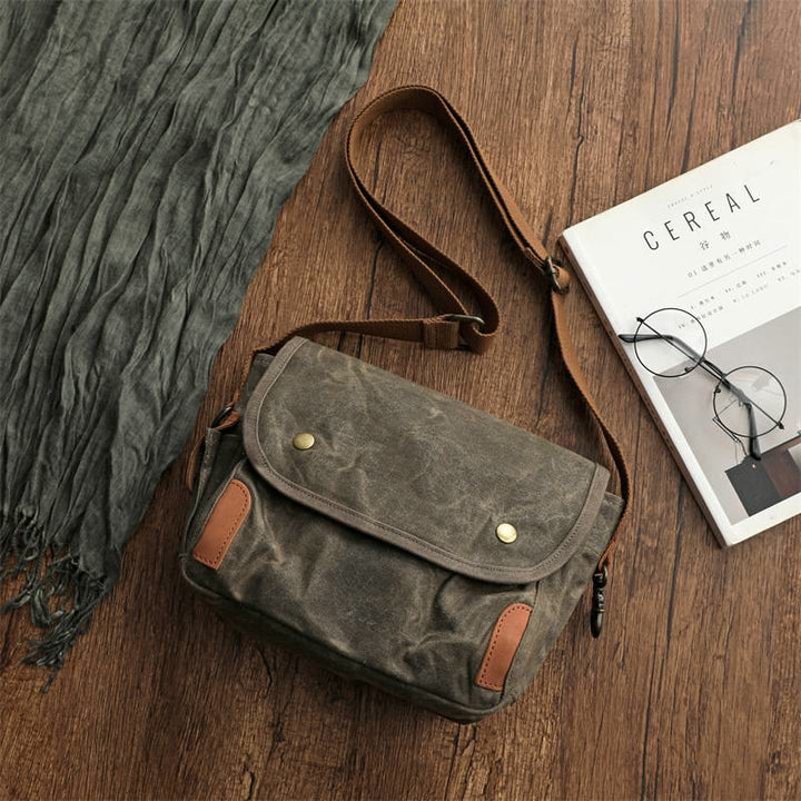 Umhängetasche aus Ölwachs-Canvas im Retro-Stil mit großer Kapazität - Olive - image 17