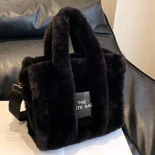 Solide Plüsch-Handtasche für den Winter, weiche Umhängetasche mit breiten Riemen