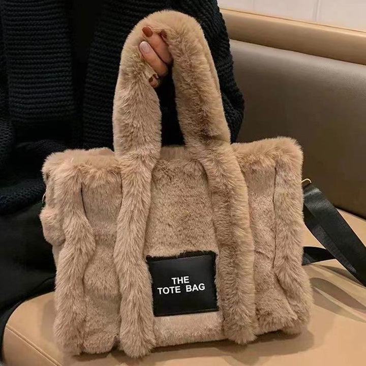 Solide Plüsch-Handtasche für den Winter, weiche Umhängetasche mit breiten Riemen
