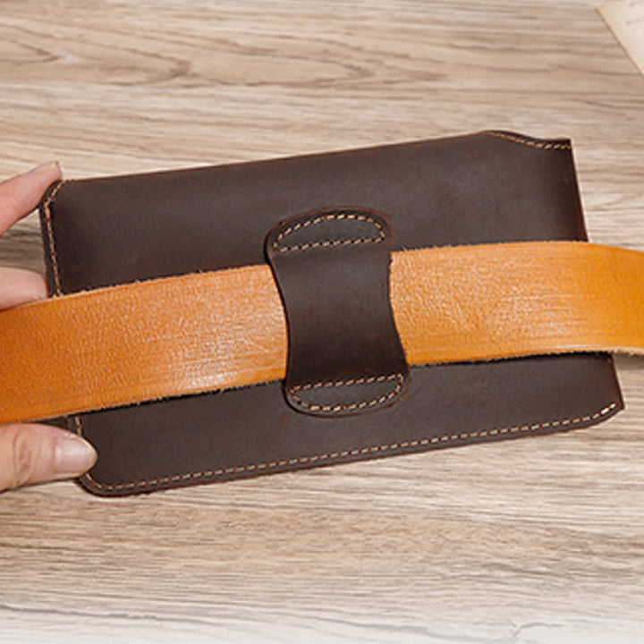 Horizontale magnetische Telefon-Gürteltasche aus Leder