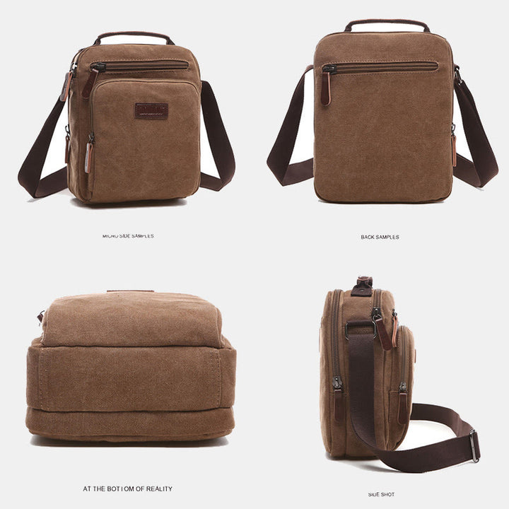 Kleine, strapazierfähige Umhängetasche aus Canvas für Männer, mehrere Taschen, wasserdichte Geldbörse
