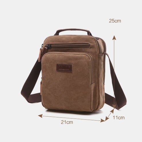 Kleine, strapazierfähige Umhängetasche aus Canvas für Männer, mehrere Taschen, wasserdichte Geldbörse
