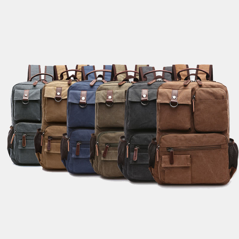 Retro-Rucksack mit mehreren Taschen, Schultasche, Büchertasche, Reise-Tagesrucksack, Laptoptasche