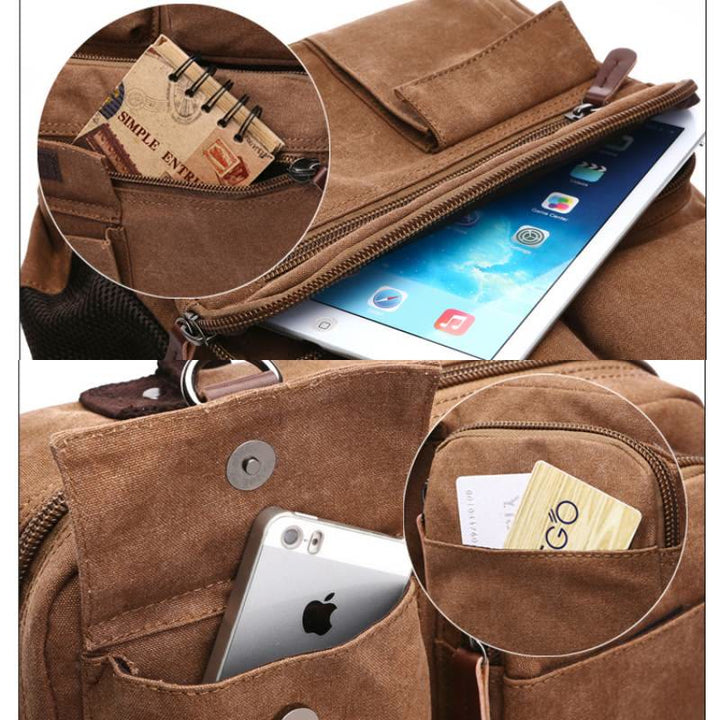 Retro-Rucksack mit mehreren Taschen, Schultasche, Büchertasche, Reise-Tagesrucksack, Laptoptasche