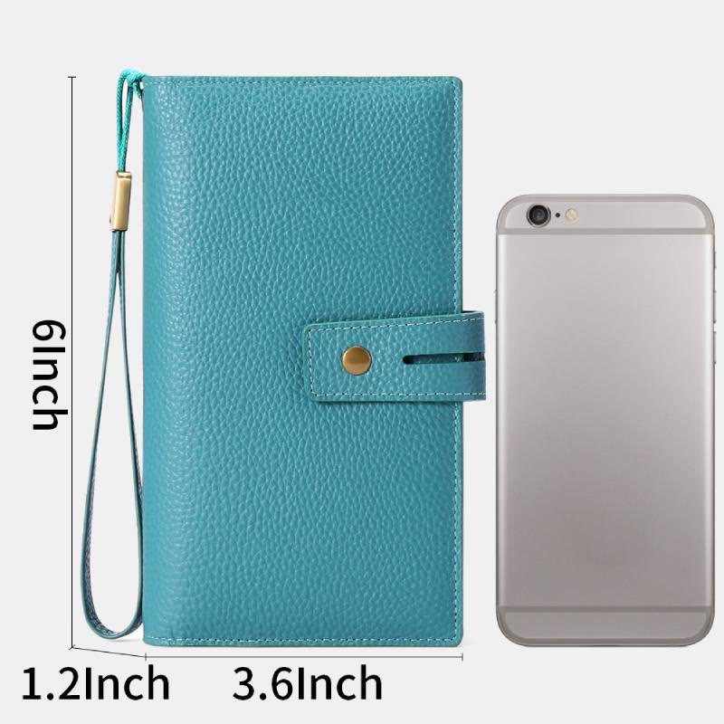 RFID-blockierende Scheckheft-Geldbörse für Frauen, minimalistische Handgelenktasche aus echtem Leder