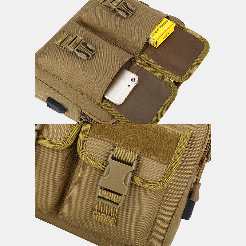 Taktische Outdoor-Umhängetasche mit mehreren Taschen und USB-Ladeanschluss
