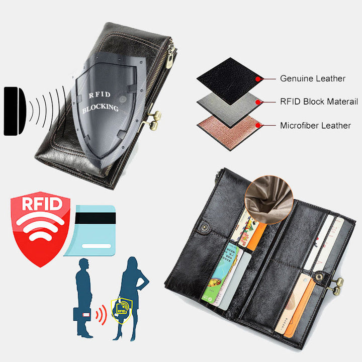 RFID-blockierendes Leder-Kartenetui für Damen mit großer Kapazität