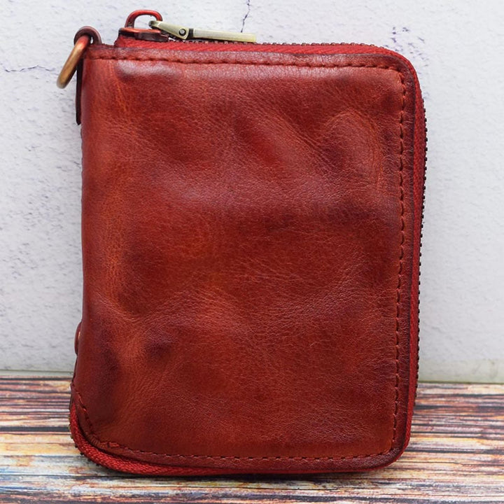 Retro-Geldbörse aus echtem Leder mit Rundum-Reißverschluss für Damen und Herren - Rot - image 10