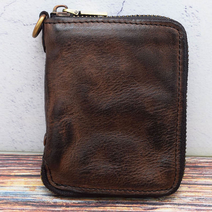 Retro-Geldbörse aus echtem Leder mit Rundum-Reißverschluss für Damen und Herren - Sattelbraun - image 16