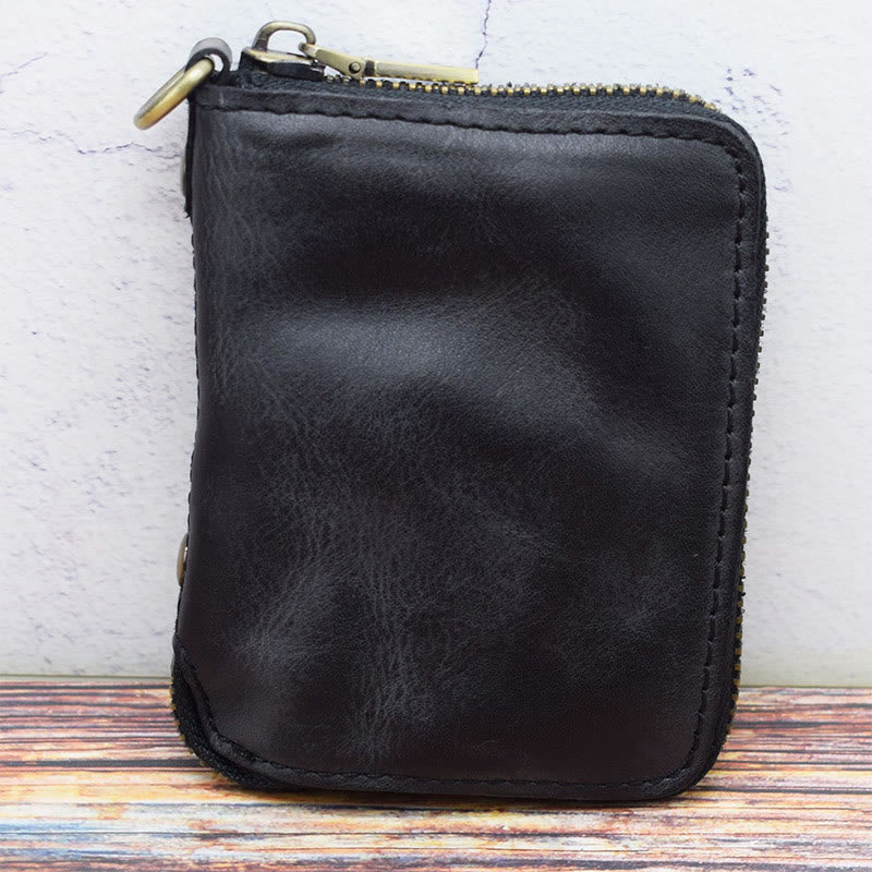 Retro-Geldbörse aus echtem Leder mit Rundum-Reißverschluss für Damen und Herren