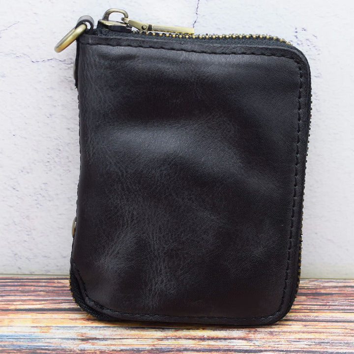 Retro-Geldbörse aus echtem Leder mit Rundum-Reißverschluss für Damen und Herren