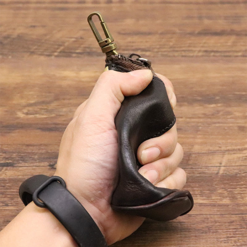 Retro Mini Geldbörse aus echtem Leder mit Reißverschluss, kleine Aufbewahrungstasche