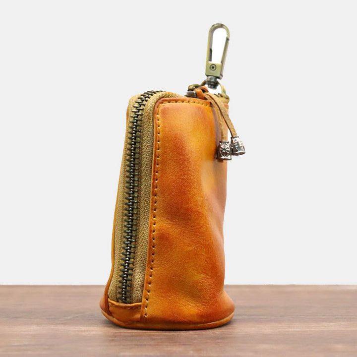 Retro Mini Geldbörse aus echtem Leder mit Reißverschluss, kleine Aufbewahrungstasche