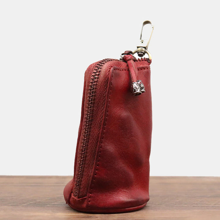 Retro Mini Geldbörse aus echtem Leder mit Reißverschluss, kleine Aufbewahrungstasche