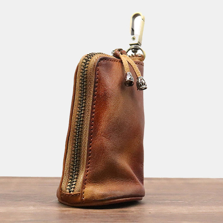 Retro Mini Geldbörse aus echtem Leder mit Reißverschluss, kleine Aufbewahrungstasche
