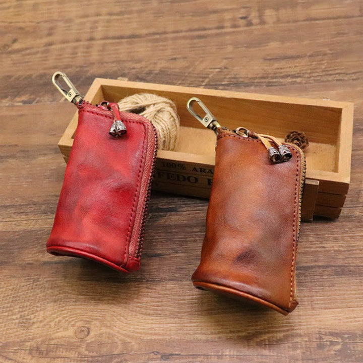 Retro Mini Geldbörse aus echtem Leder mit Reißverschluss, kleine Aufbewahrungstasche