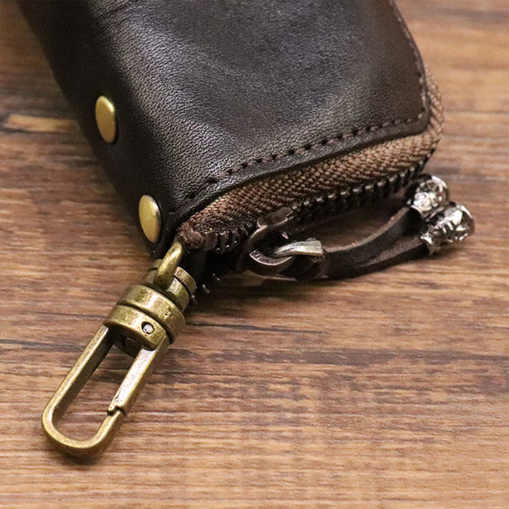 Retro Mini Geldbörse aus echtem Leder mit Reißverschluss, kleine Aufbewahrungstasche