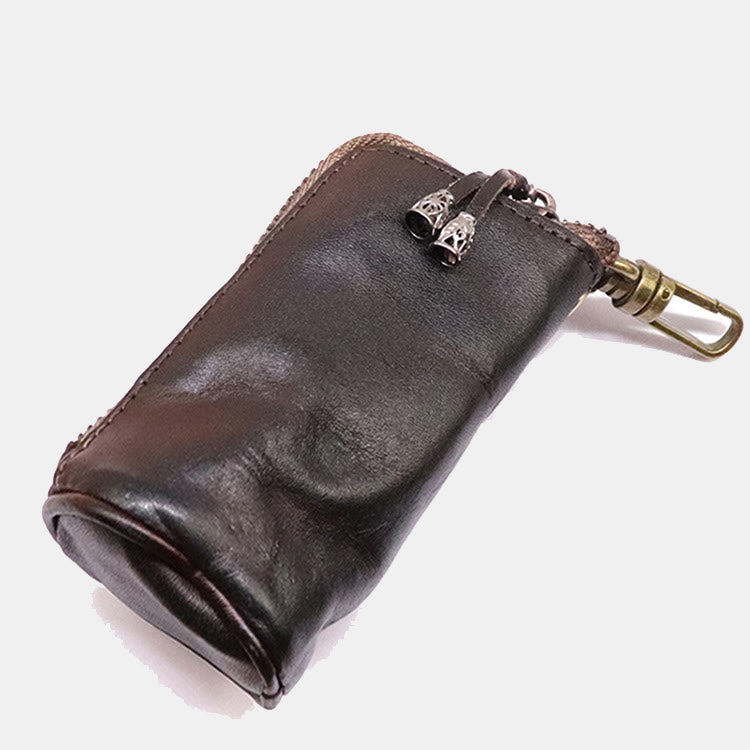 Retro Mini Geldbörse aus echtem Leder mit Reißverschluss, kleine Aufbewahrungstasche